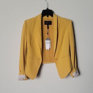 NWT XS BCBG Bowie Blazer Jacket Butter Yellow Feminine Sexy Fitted Tuxedo Office
